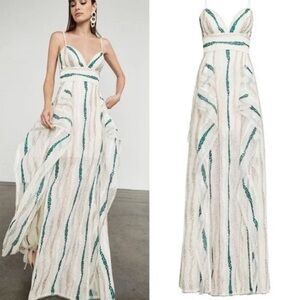BCBGMaxAzria • Liliana Dress gown tulle net embroidered maxi cream green flowy